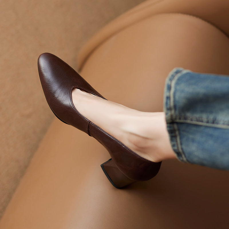 women's retro leather high heels, view 6 - MRSLM