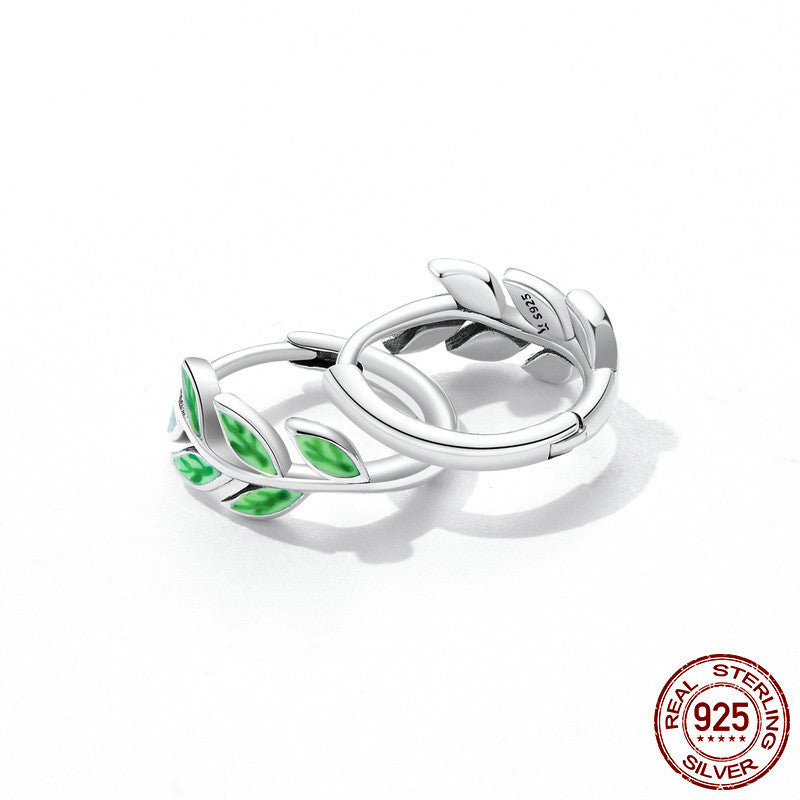 sterling silver green branch stud earrings, view 3 - MRSLM