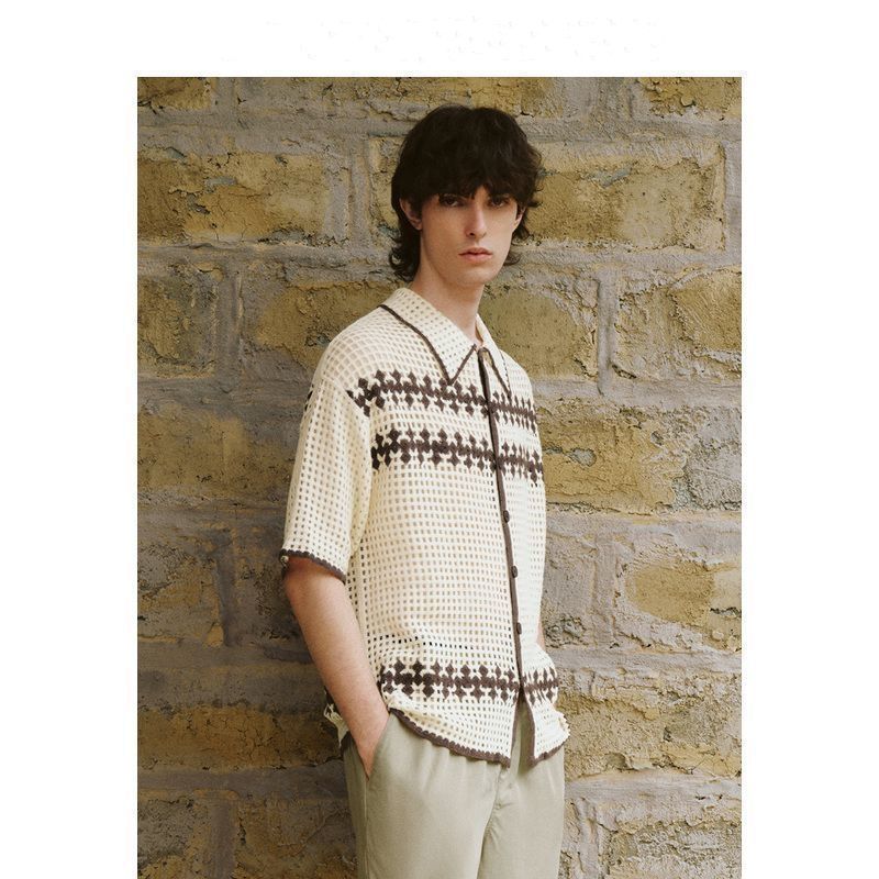 men's contrast color short-sleeved sweater, view 4 - MRSLM