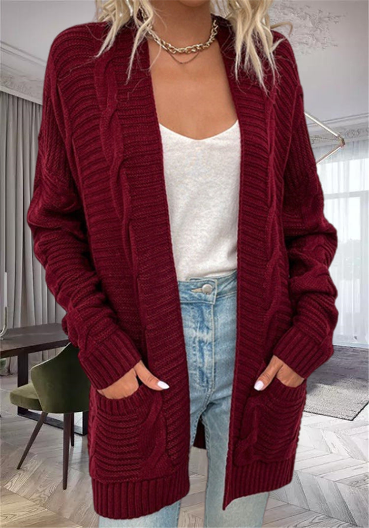mid-length twist cardigan sweater for women, view 5 - MRSLM