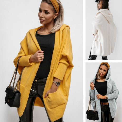 Women's hooded knit sweater coat with pockets - MRSLM