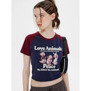 animal graphic raglan crop top, view 3 - MRSLM