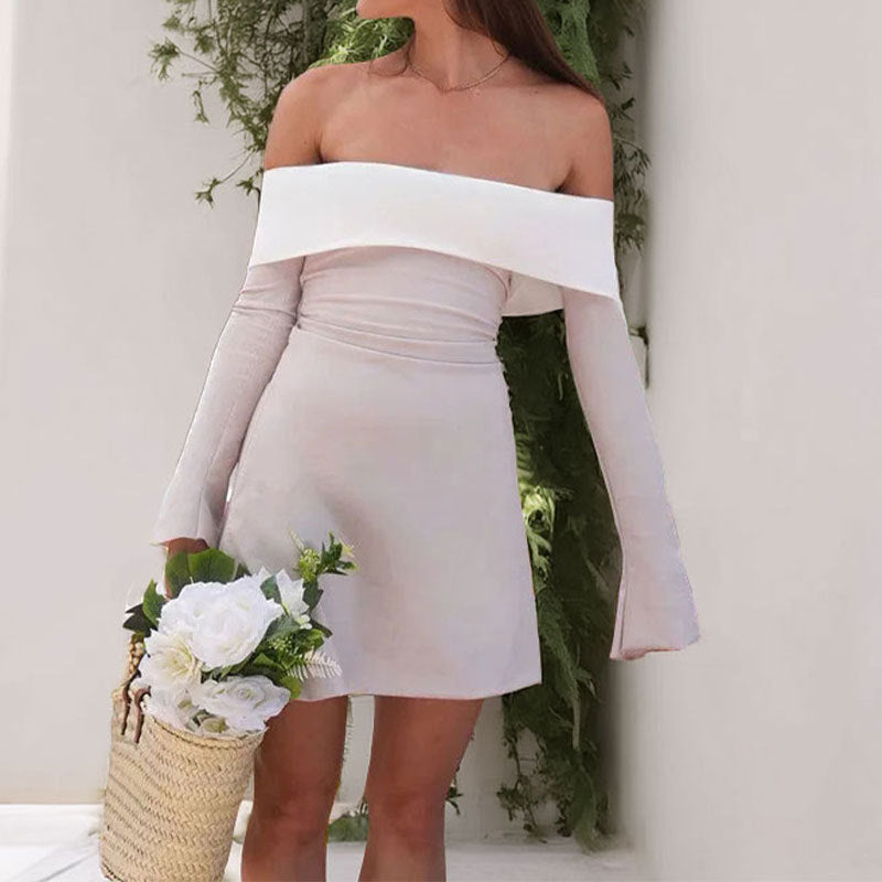 contrast color chest wrap dress, view 3 - MRSLM