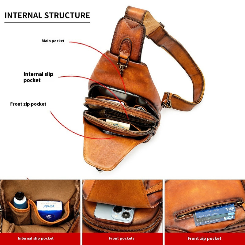 retro cattlehide leather bag, view 3 - MRSLM