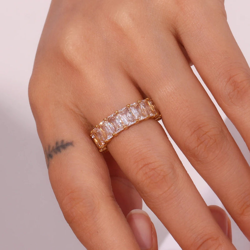 gold plated square zircon ring, view 3 - MRSLM