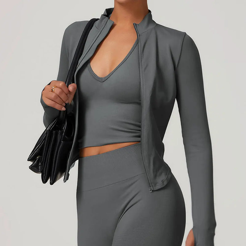 women's quick dry crop top zipper jacket, view 7 - MRSLM