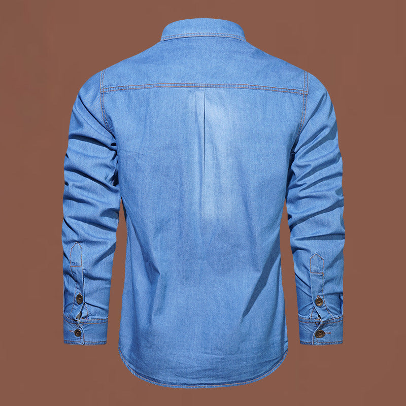 men's washed denim shirt, view 4 - MRSLM