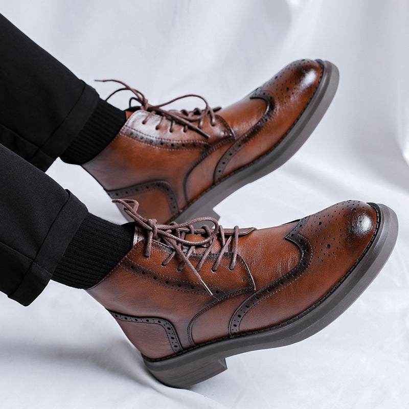 men's brogue leather ankle boots, view 5 - MRSLM