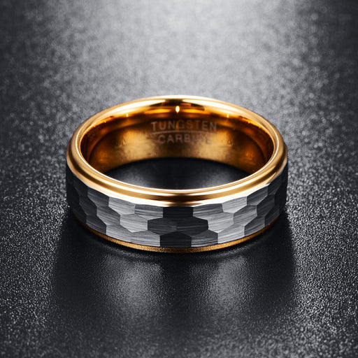men's grey and gold tungsten steel ring, view 2 - MRSLM