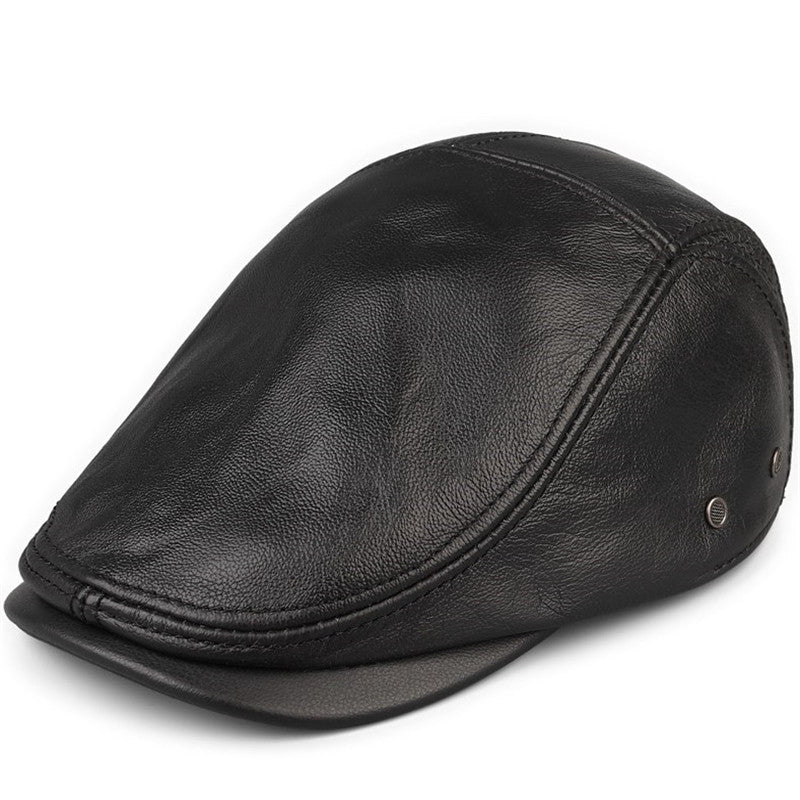 men's cowhide leather hat black - MRSLM