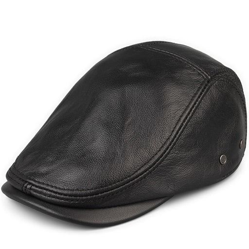 men's cowhide leather hat black - MRSLM