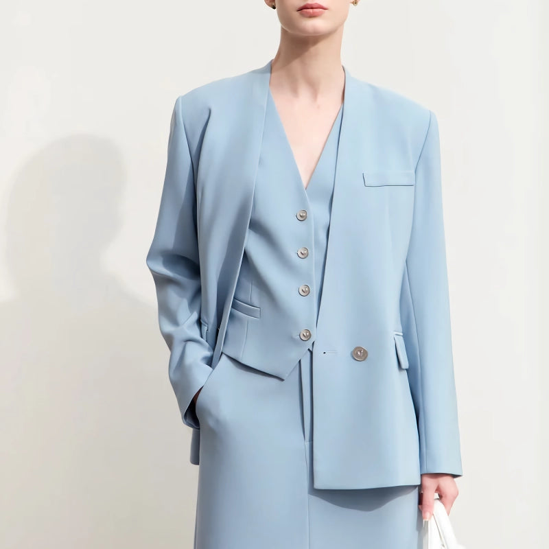 women's v-neck blazer with heart buckle - MRSLM