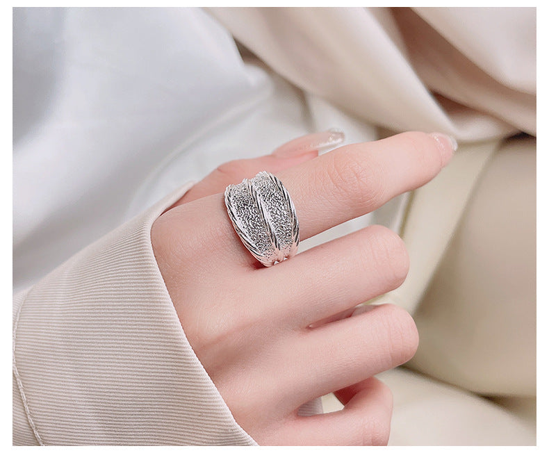 S925 silver minimalist textured ring, view 7 - MRSLM