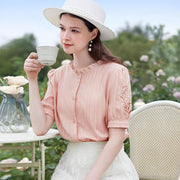 Floral embroidered stand collar blouse, view 2 - MRSLM