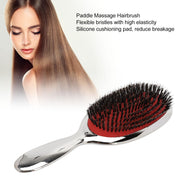 silver boar bristle paddle hair brush, view 4 - MRSLM