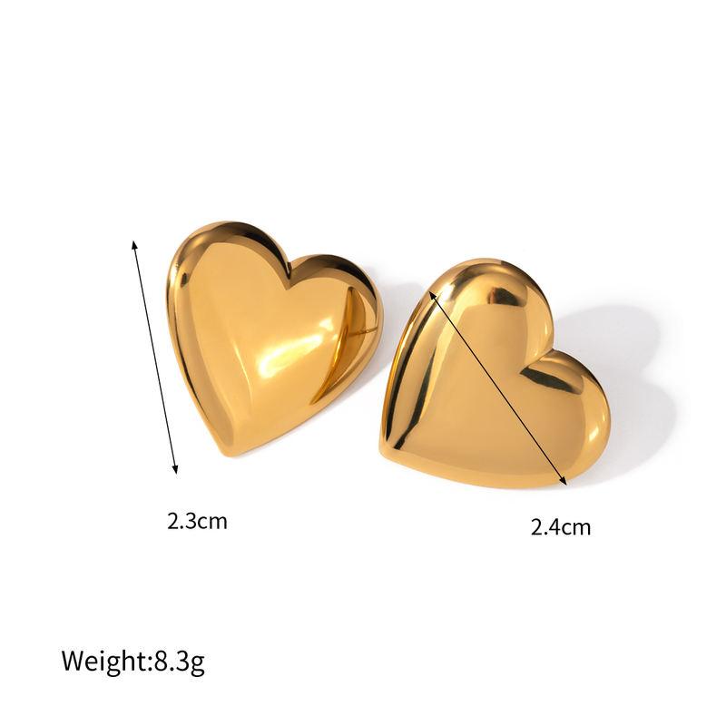 gold plated heart stud earrings, view 3 - MRSLM
