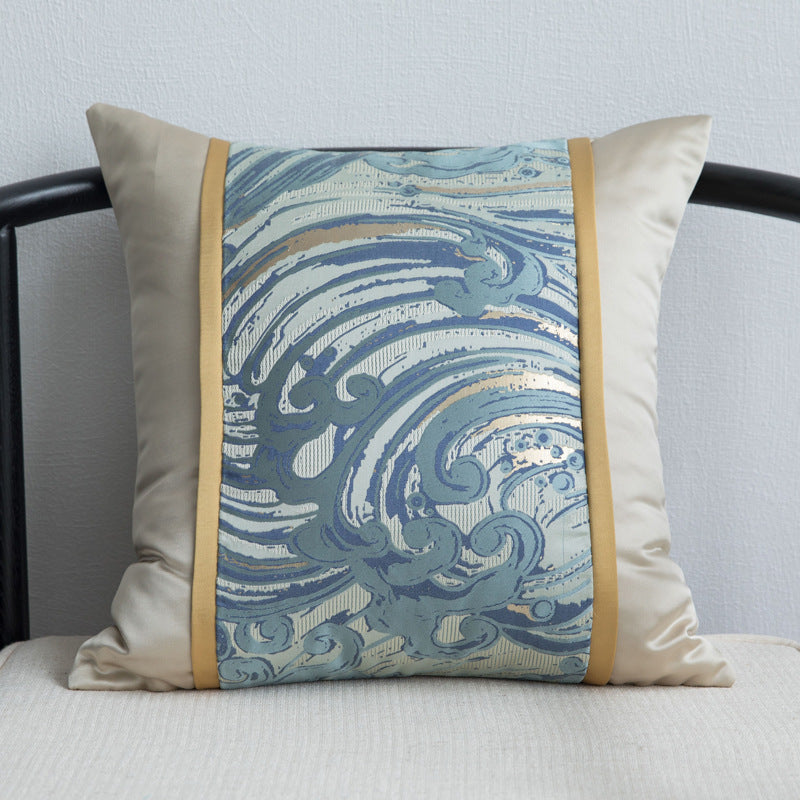 blue jacquard patchwork pillowcase, view 3 - MRSLM