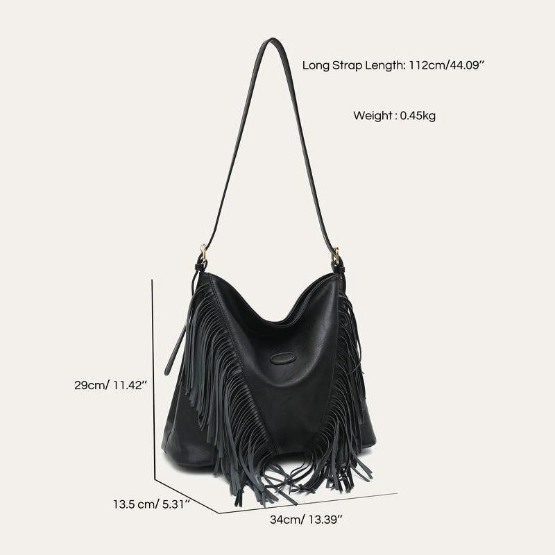 vegan leather tassel shoulder bag, view 9 - MRSLM