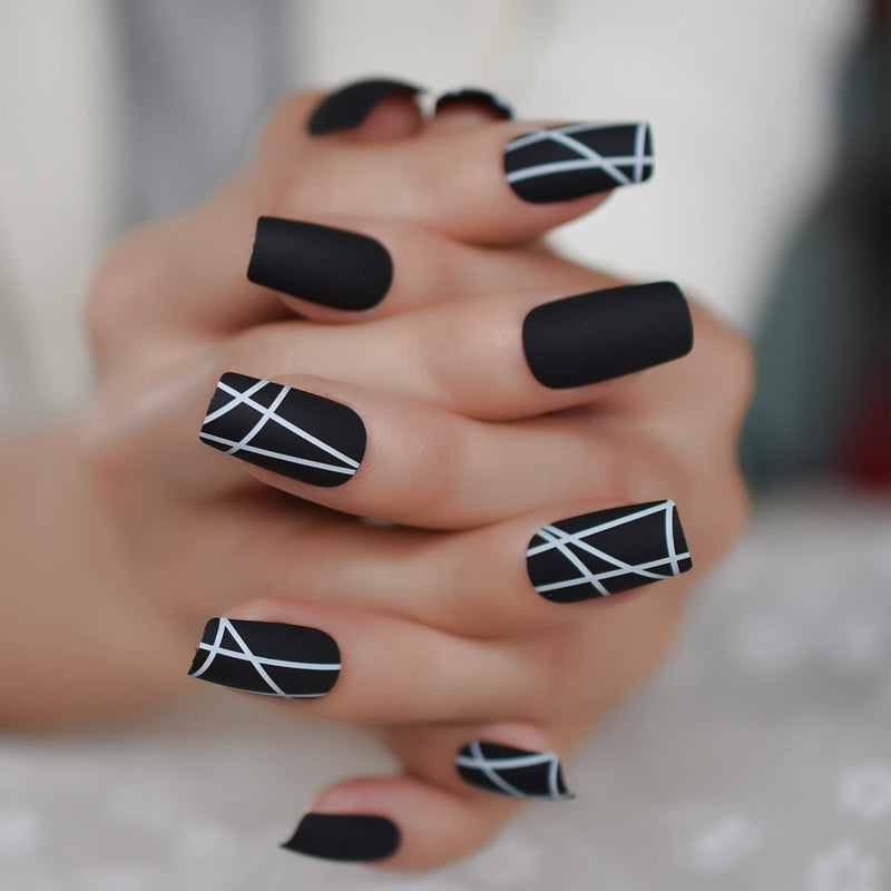 matt black medium square fake nails, view 5 - MRSLM