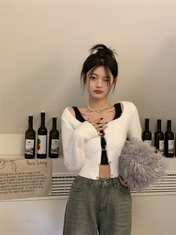 women's imitation mink velvet knit cardigan, view 3 - MRSLM