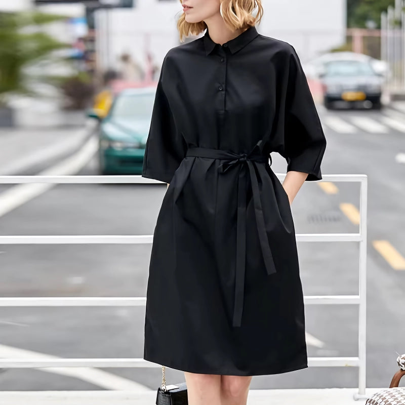 elegant a-line shirt dress with belt - MRSLM