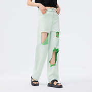 Green wide leg jeans for women, view 4 - MRSLM