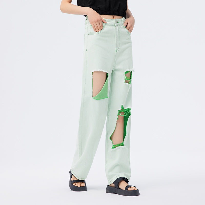 Green wide leg jeans for women, view 4 - MRSLM