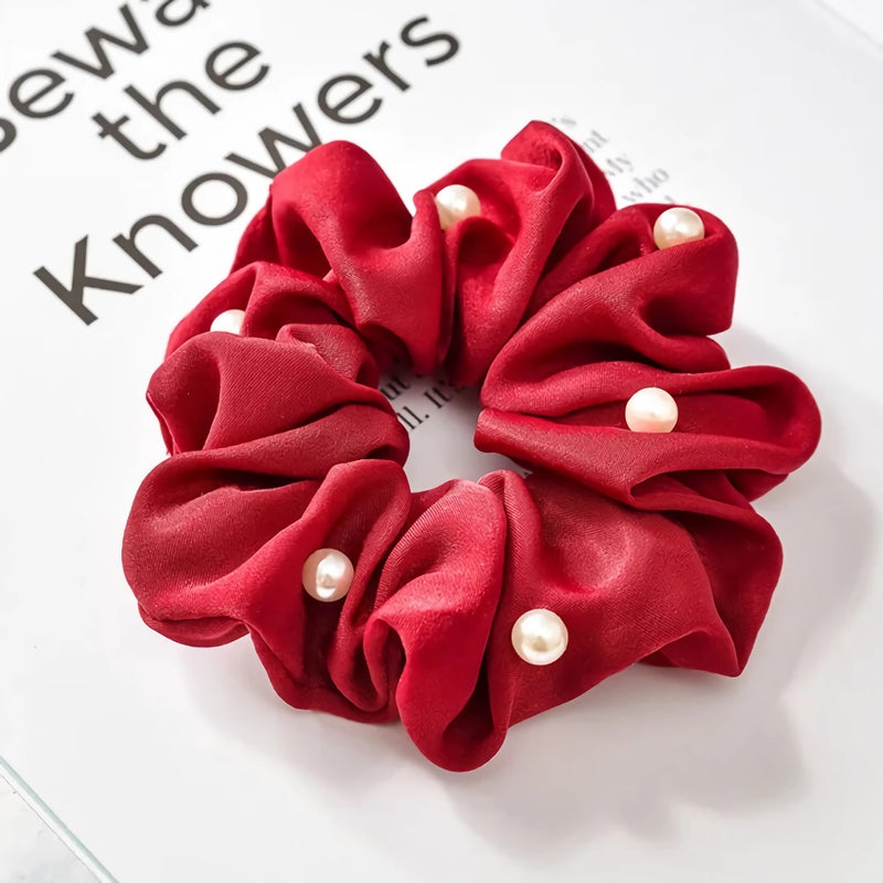 satin pearl scrunchies, view 4 - MRSLM