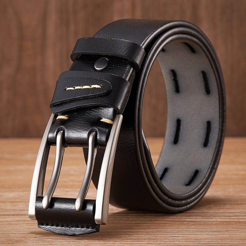 men's 4CM leather belt double pin buckle, view 7 - MRSLM