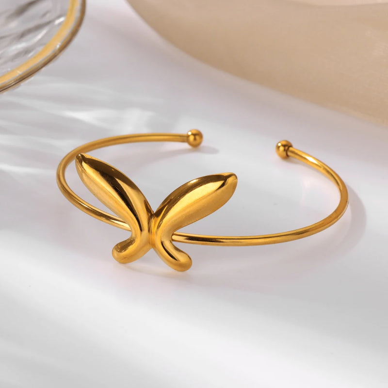 Butterfly cuff bracelet, gold stainless steel, view 4 - MRSLM