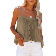 women's square collar button camisole denim vest, view 6 - MRSLM