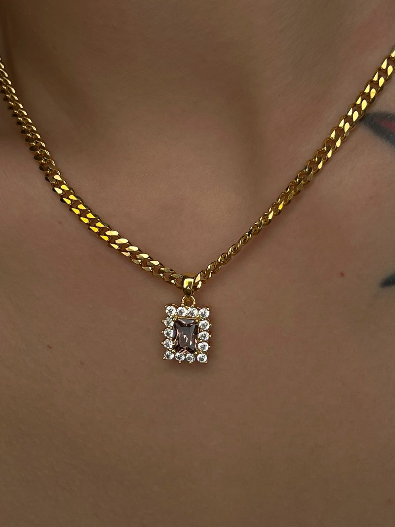 Square zircon titanium steel necklace, view 4 - MRSLM