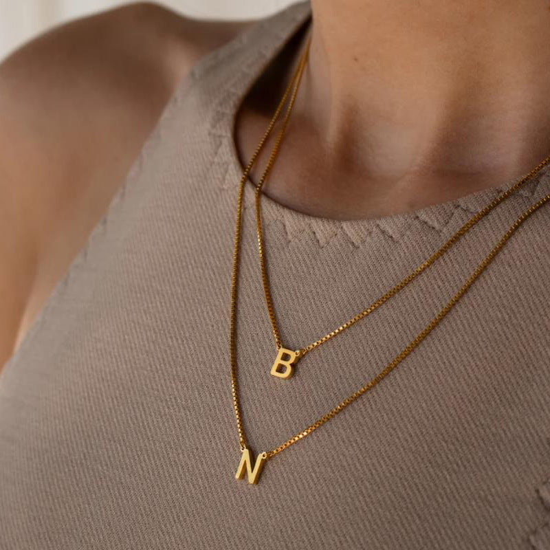 gold name pendant necklace, view 2 - MRSLM