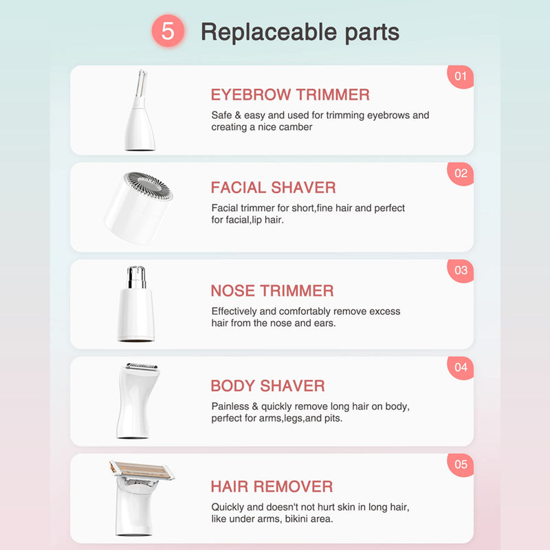 5-in-1 electric shaver kit for women, view 7 - MRSLM