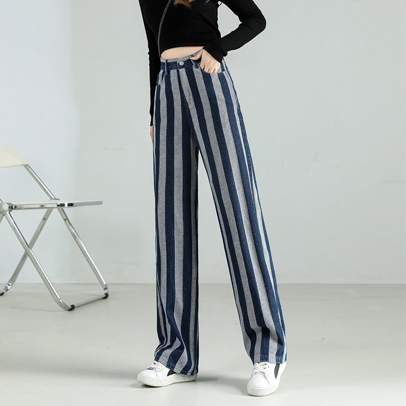 high waist vintage stripe wide-leg jeans, view 7 - MRSLM