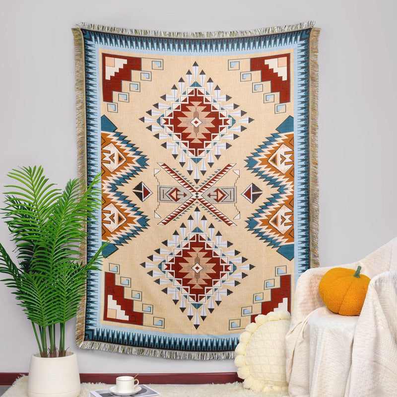 geometric jacquard camping picnic blanket, view 2 - MRSLM
