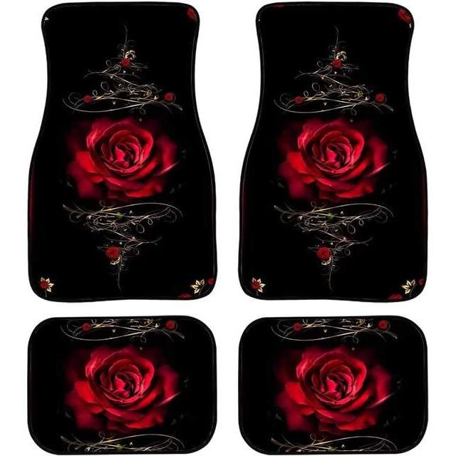 Red rose printed all-weather car floor mats - MRSLM