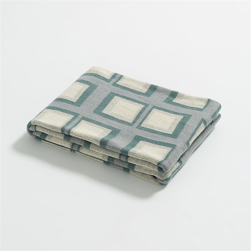 Modern plaid knitted throw blanket, view 3 - MRSLM