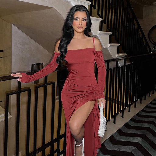 off-shoulder split dress - MRSLM