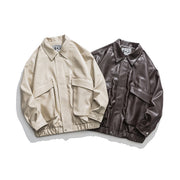 retro lapel pu leather jacket men, view 3 - MRSLM