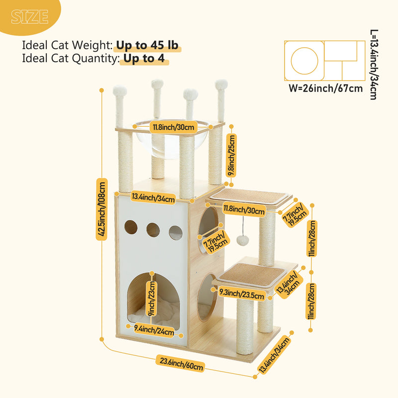 modern wooden cat tree tower with 2-floor condo, view 8 - MRSLM