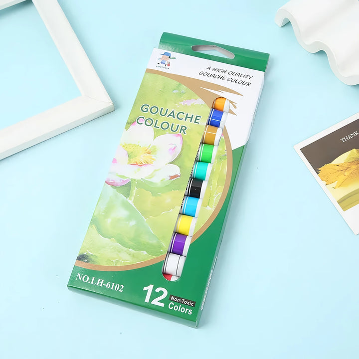 12-Color Gouache Paint Set 12ml - Portable &amp; Vibrant Paints for Artists