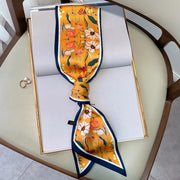 Floral silk-feel long scarf, view 10 - MRSLM