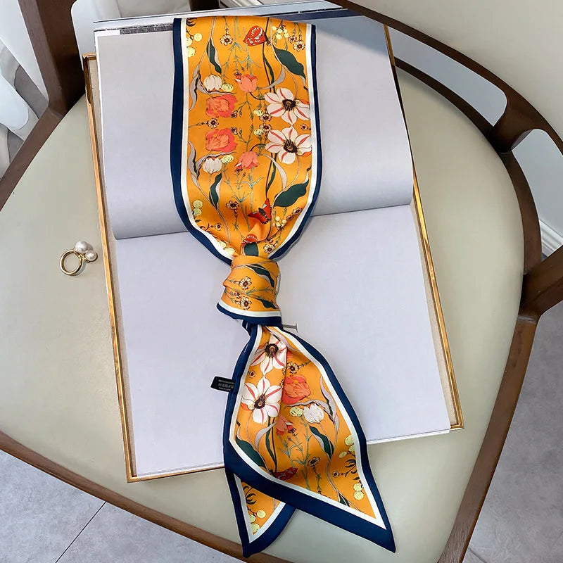 Floral silk-feel long scarf, view 10 - MRSLM