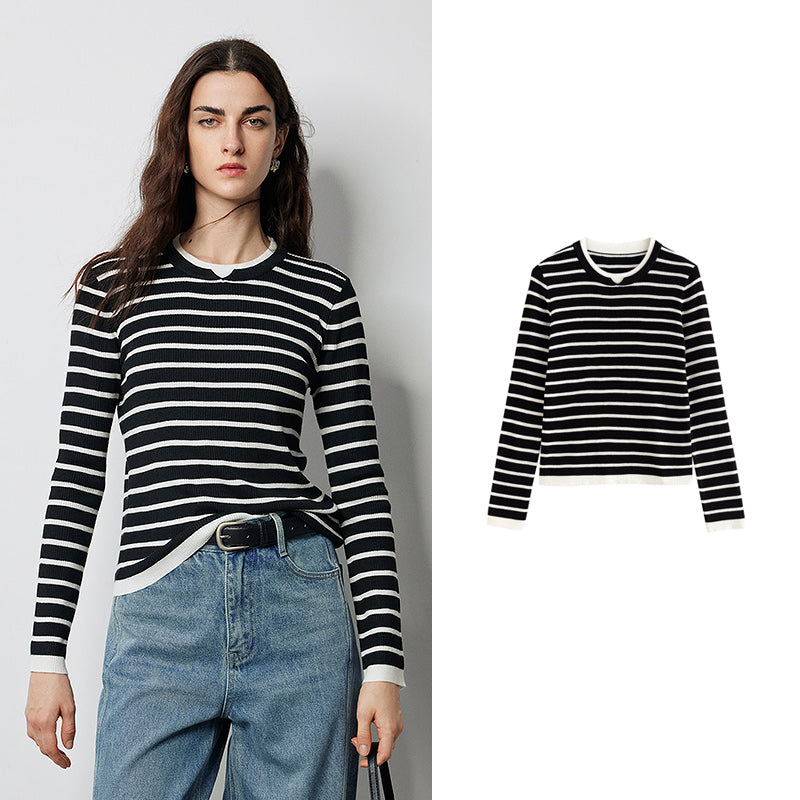 slim fit contrast knit sweater, view 2 - MRSLM