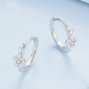 white gold zircon flower hoop earrings, view 4 - MRSLM