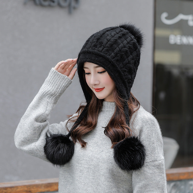 women's winter knitted hat with pom-pom - MRSLM