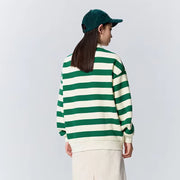 oversized waffle striped polo collar sweatshirt, view 6 - MRSLM