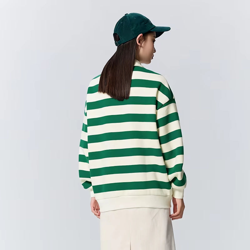 oversized waffle striped polo collar sweatshirt, view 6 - MRSLM