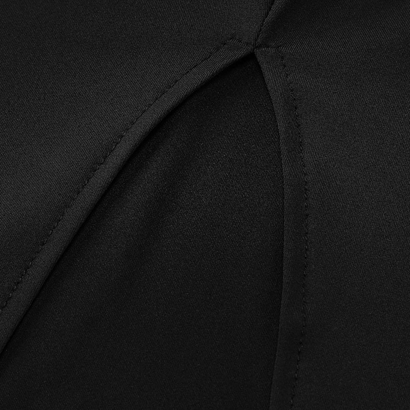 black asymmetrical slit maxi dress, view 8 - MRSLM